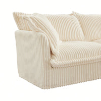 Cozy Slipcovered Armchair With Plush Back Cushion And Toss Pillows In Cream Corduroy Fabric