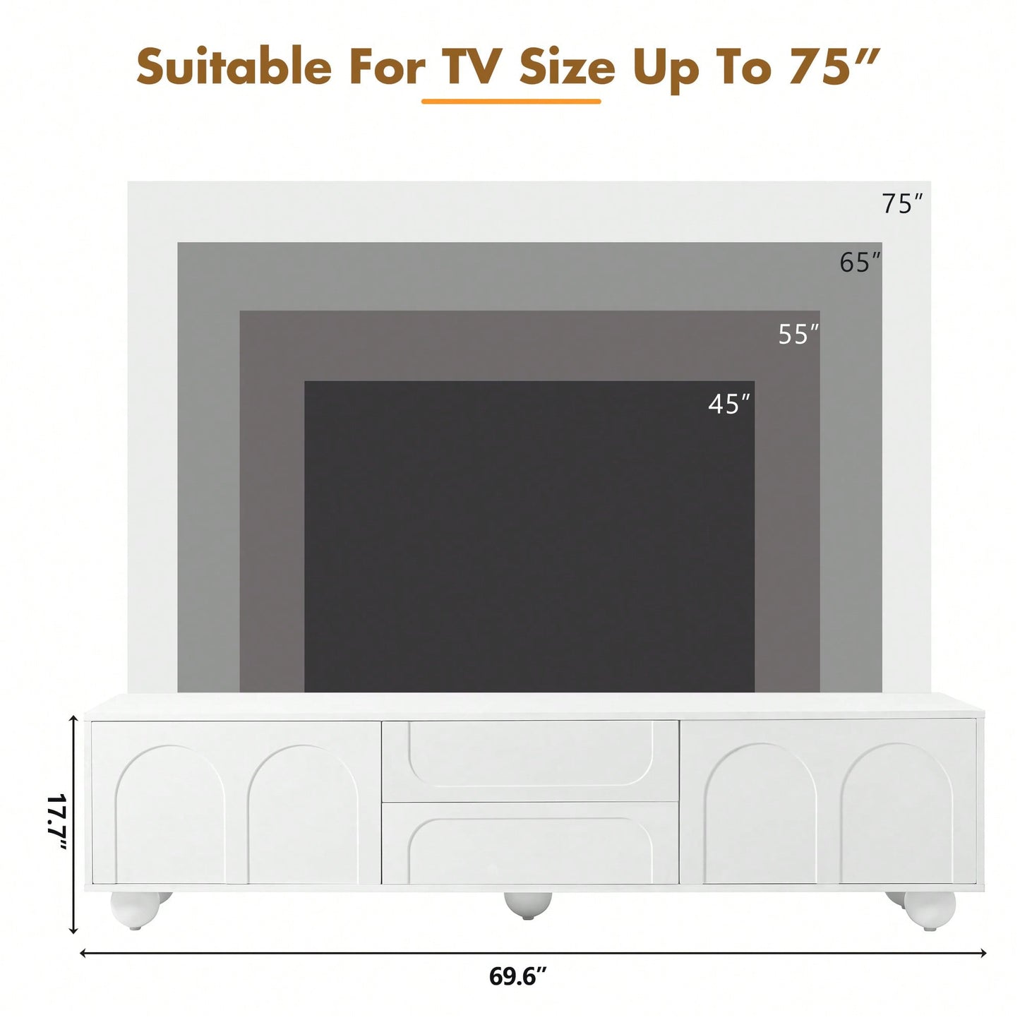 Elegant Cream TV Stand With Arched Doors And Storage Drawers For TVs Up To 75 Inches Minimalist Media Console With Rebound Device, Iron Legs