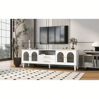 Retro TV Stand For TVs Up To 75 Inches Entertainment Center With Fluted Glass Doors And Solid Wood Legs For Living Room