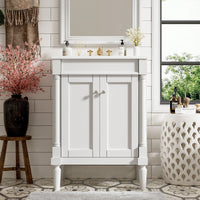 24 Inch Modern Bathroom Vanity With Sink And Storage Shelves, Stylish 2-Tier Cabinet For Organized Bathroom Space