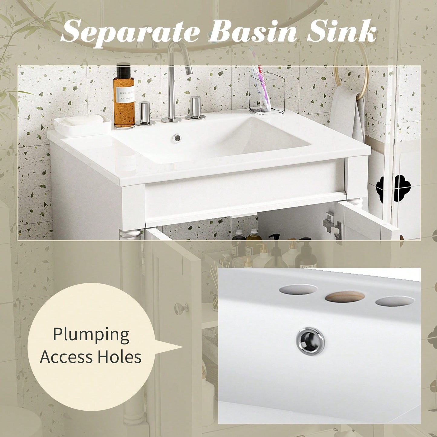 24 Inch Modern Bathroom Vanity With Sink And Storage Shelves, Stylish 2-Tier Cabinet For Organized Bathroom Space