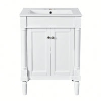 24 Inch Modern Bathroom Vanity With Sink And Storage Shelves, Stylish 2-Tier Cabinet For Organized Bathroom Space
