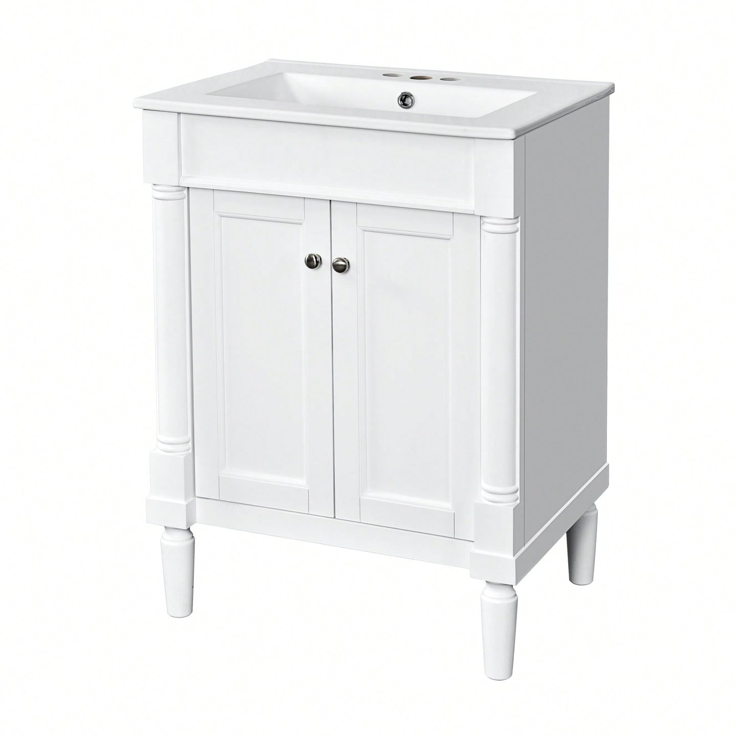 24 Inch Modern Bathroom Vanity With Sink And Storage Shelves, Stylish 2-Tier Cabinet For Organized Bathroom Space