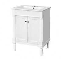24 Inch Modern Bathroom Vanity With Sink And Storage Shelves, Stylish 2-Tier Cabinet For Organized Bathroom Space