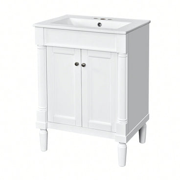 24 Inch Modern Bathroom Vanity With Sink And Storage Shelves, Stylish 2-Tier Cabinet For Organized Bathroom Space