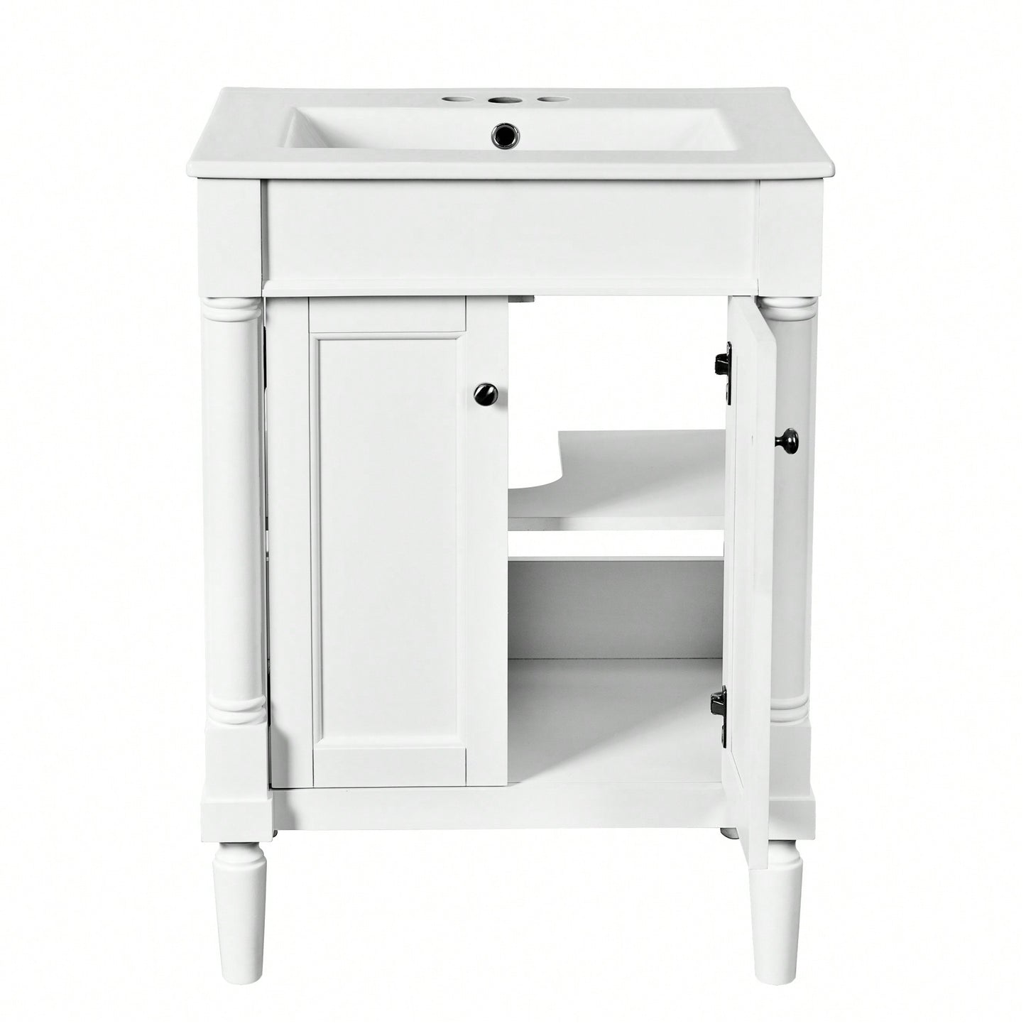 24 Inch Modern Bathroom Vanity With Sink And Storage Shelves, Stylish 2-Tier Cabinet For Organized Bathroom Space