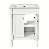 24 Inch Modern Bathroom Vanity With Sink And Storage Shelves, Stylish 2-Tier Cabinet For Organized Bathroom Space