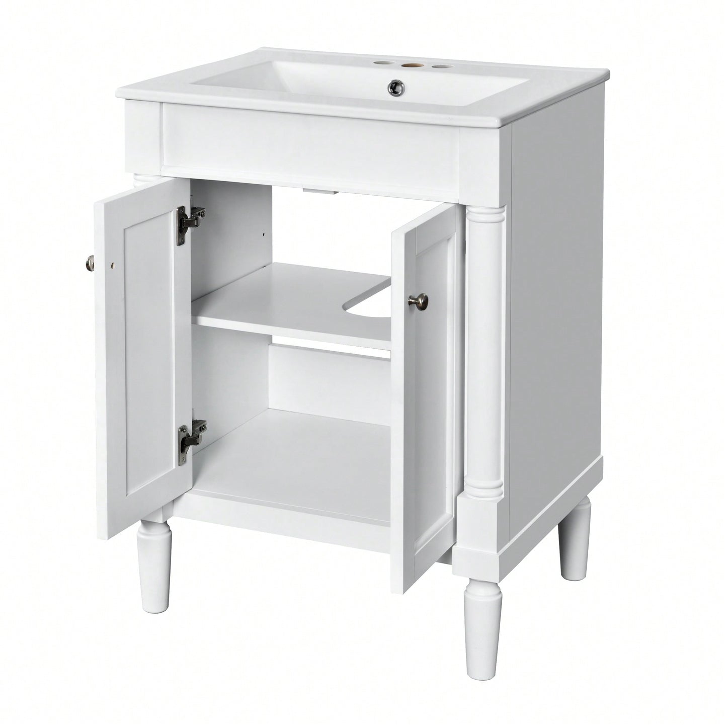 24 Inch Modern Bathroom Vanity With Sink And Storage Shelves, Stylish 2-Tier Cabinet For Organized Bathroom Space