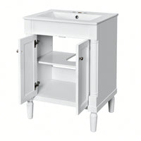24 Inch Modern Bathroom Vanity With Sink And Storage Shelves, Stylish 2-Tier Cabinet For Organized Bathroom Space