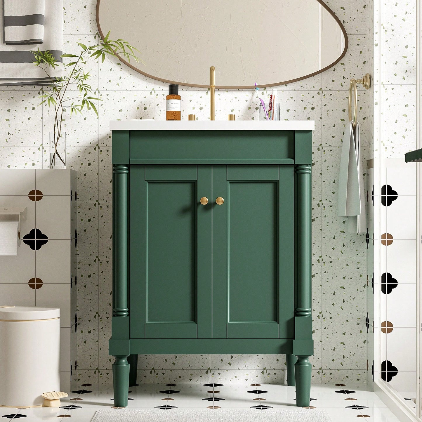 24 Inch Modern Bathroom Vanity With Sink And Storage Shelves, Stylish 2-Tier Cabinet For Organized Bathroom Space