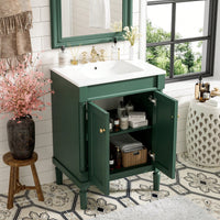 24 Inch Modern Bathroom Vanity With Sink And Storage Shelves, Stylish 2-Tier Cabinet For Organized Bathroom Space