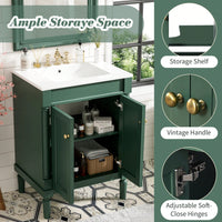 24 Inch Modern Bathroom Vanity With Sink And Storage Shelves, Stylish 2-Tier Cabinet For Organized Bathroom Space