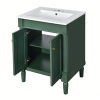24 Inch Modern Bathroom Vanity With Sink And Storage Shelves, Stylish 2-Tier Cabinet For Organized Bathroom Space