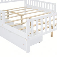 Full Size Wood Platform Bed With Safety Guardrails And Dual Storage Drawers In Gray