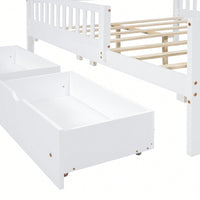 Full Size Wood Platform Bed With Safety Guardrails And Dual Storage Drawers In Gray