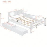 Full Size Wood Platform Bed With Safety Guardrails And Dual Storage Drawers In Gray