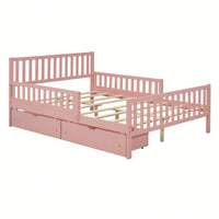 Full Size Wood Platform Bed With Safety Guardrails And Dual Storage Drawers In Gray