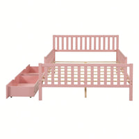 Full Size Wood Platform Bed With Safety Guardrails And Dual Storage Drawers In Gray