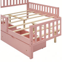 Full Size Wood Platform Bed With Safety Guardrails And Dual Storage Drawers In Gray
