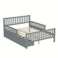 Full Size Wood Platform Bed With Safety Guardrails And Dual Storage Drawers In Gray