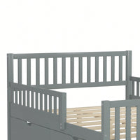 Full Size Wood Platform Bed With Safety Guardrails And Dual Storage Drawers In Gray