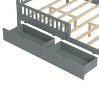 Full Size Wood Platform Bed With Safety Guardrails And Dual Storage Drawers In Gray