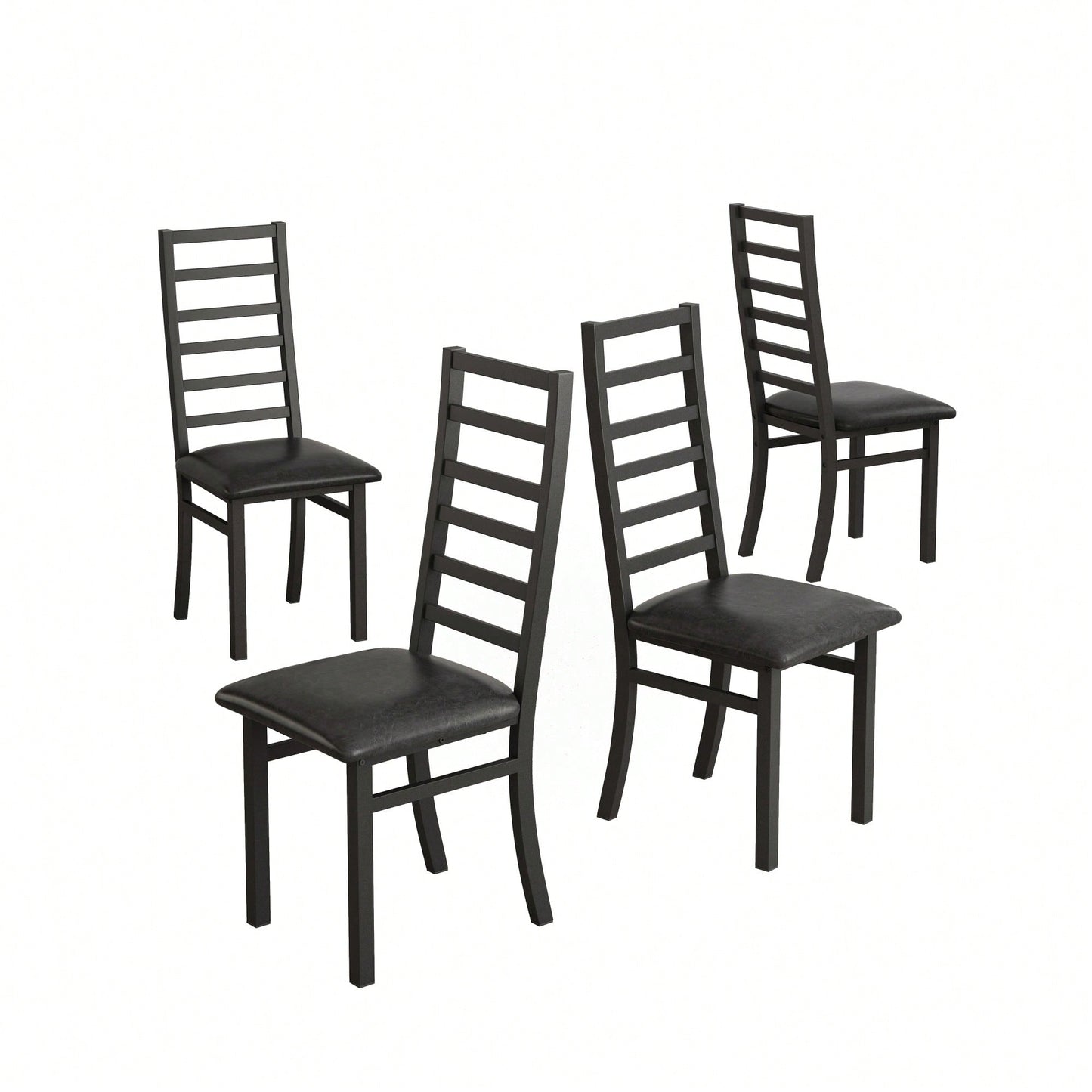 Stylish Metal Dining Chairs Set Of 4 With Steel Legs And PU Leather Seats For Kitchen And Living Room Black High Back Armless Design