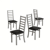 Stylish Metal Dining Chairs Set Of 4 With Steel Legs And PU Leather Seats For Kitchen And Living Room Black High Back Armless Design