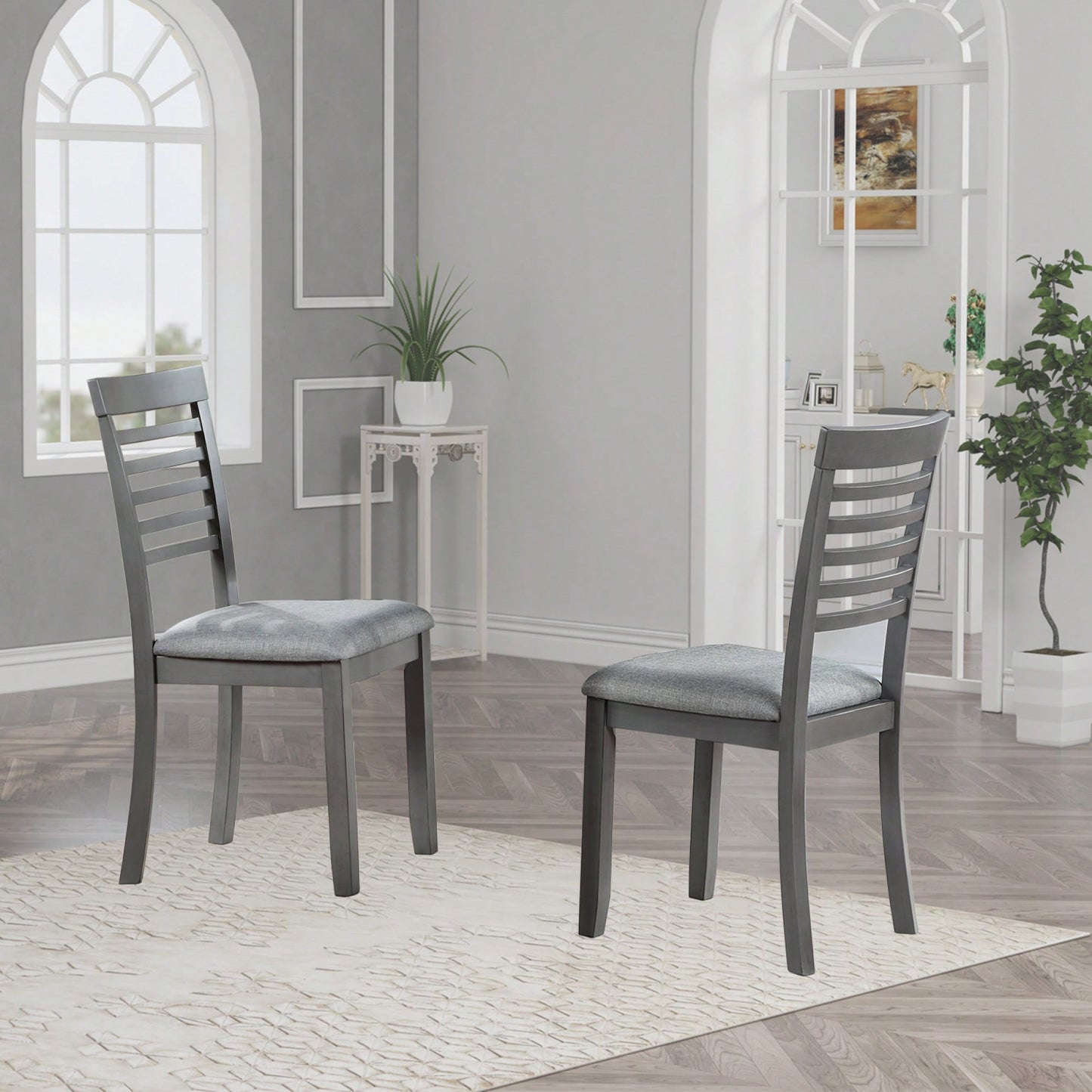 Set Of 4 Upholstered Wooden Dining Chairs With Padded Seats For Kitchen And Living Room In Grey