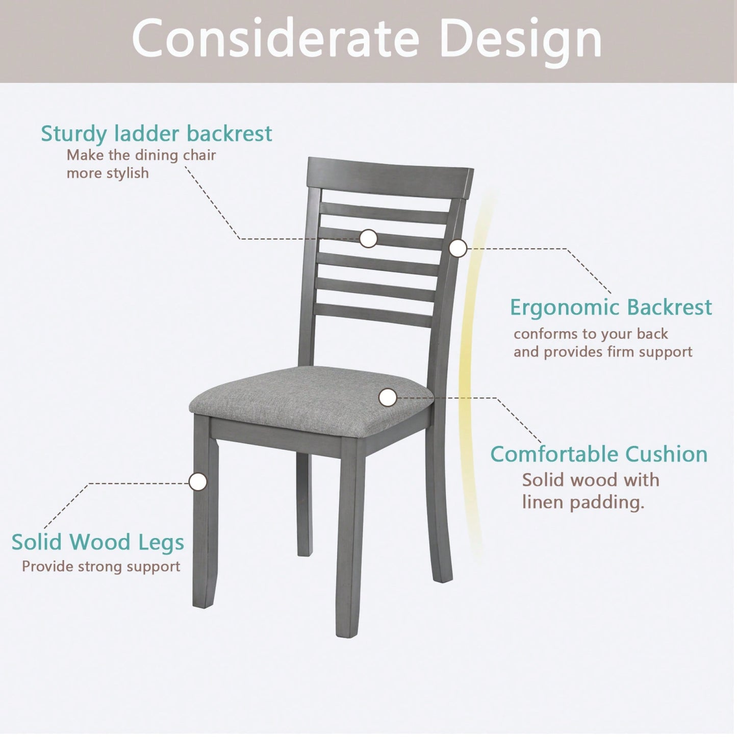 Set Of 4 Upholstered Wooden Dining Chairs With Padded Seats For Kitchen And Living Room In Grey