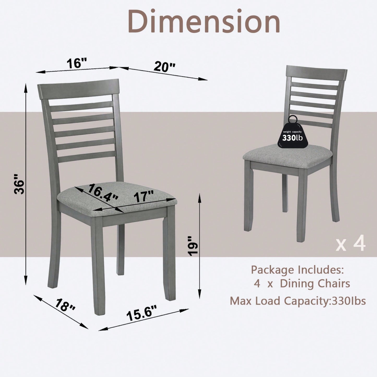 Set Of 4 Upholstered Wooden Dining Chairs With Padded Seats For Kitchen And Living Room In Grey