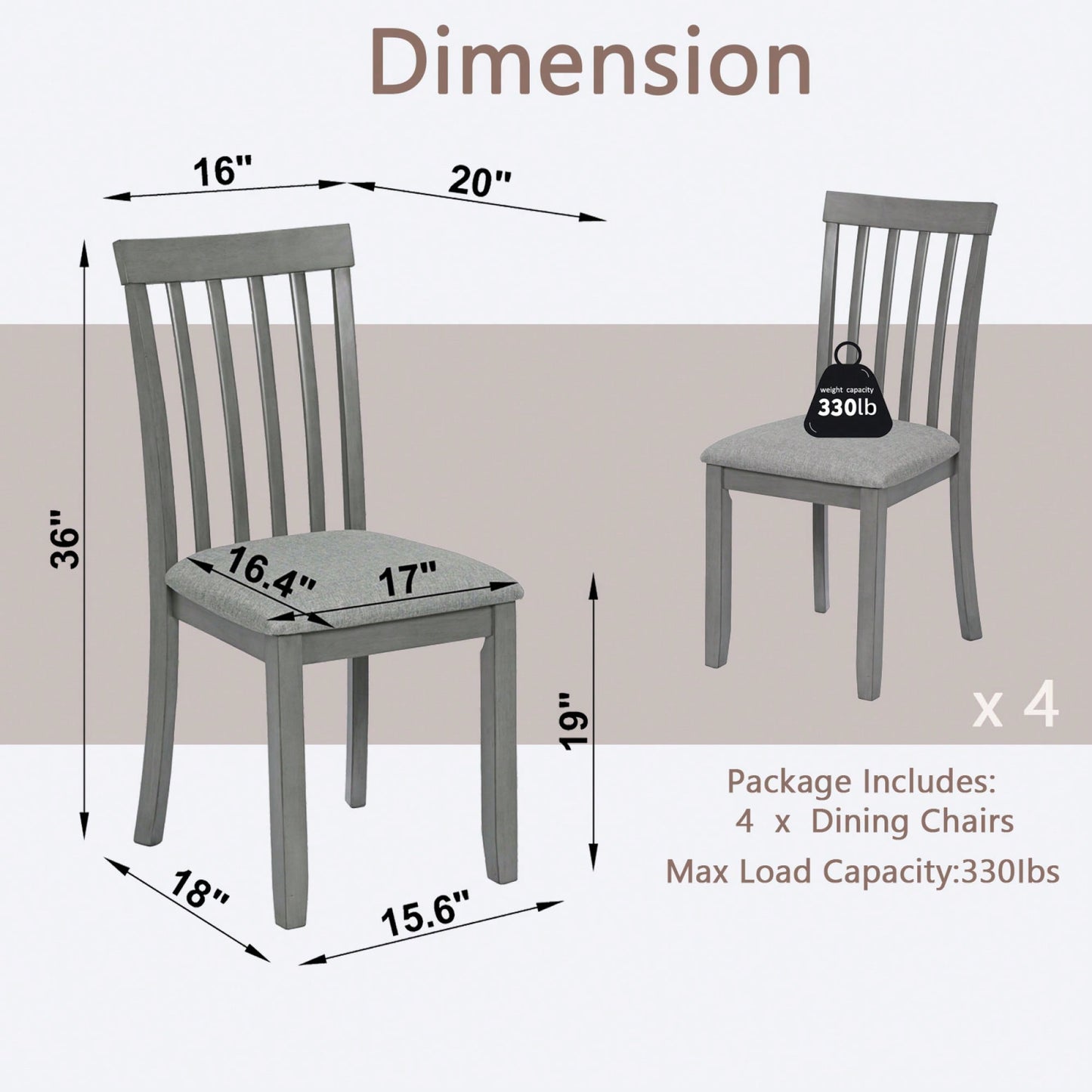 Set Of 4 Upholstered Wooden Dining Chairs With Padded Seats For Kitchen And Living Room In Grey