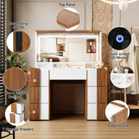 Elegant 44.4 Inch Vanity Table With Large Lighted Mirror And Power Outlet, Dressing Table Featuring 7 Drawers, Brown Wood-Style Finish
