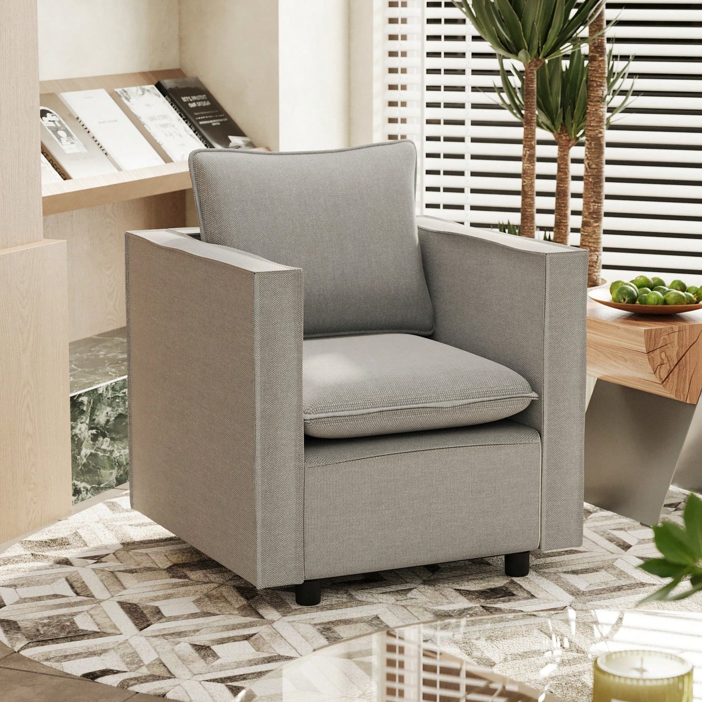 Stylish Gray Single Sofa Chair With Soft Breathable Cushion For Bedroom Reading Room Corner Comfort