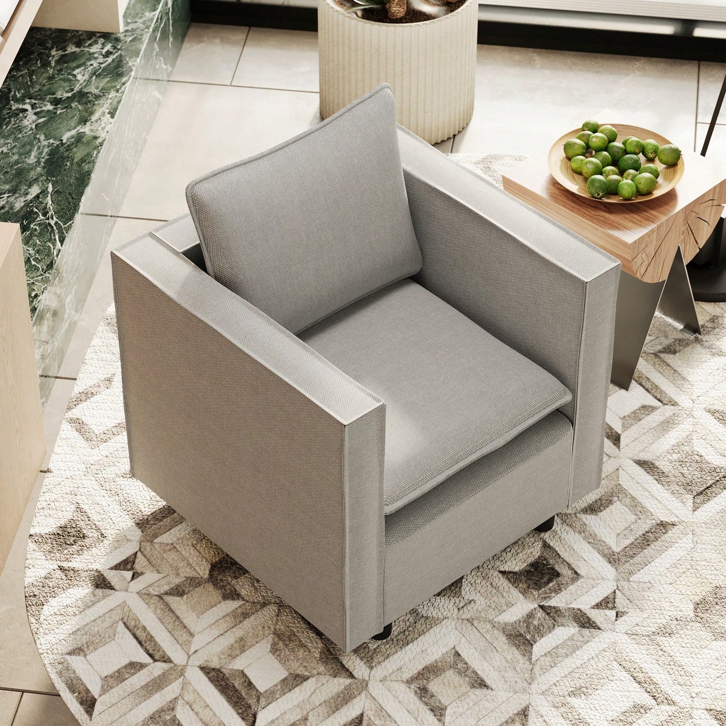 Stylish Gray Single Sofa Chair With Soft Breathable Cushion For Bedroom Reading Room Corner Comfort