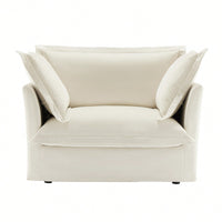 Cozy Slipcovered Armchair With Large Back Cushion And Two Plush Toss Pillows In Soft Chenille Fabric, Deep Seat Design, Elegant Blue Color