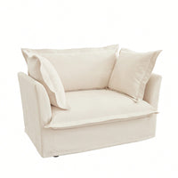Cozy Slipcovered Armchair With Large Back Cushion And Two Plush Toss Pillows In Soft Chenille Fabric, Deep Seat Design, Elegant Blue Color