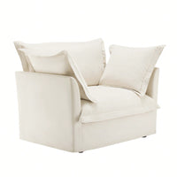 Cozy Slipcovered Armchair With Large Back Cushion And Two Plush Toss Pillows In Soft Chenille Fabric, Deep Seat Design, Elegant Blue Color
