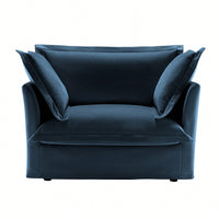 Cozy Slipcovered Armchair With Large Back Cushion And Two Plush Toss Pillows In Soft Chenille Fabric, Deep Seat Design, Elegant Blue Color