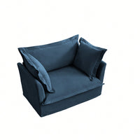 Cozy Slipcovered Armchair With Large Back Cushion And Two Plush Toss Pillows In Soft Chenille Fabric, Deep Seat Design, Elegant Blue Color