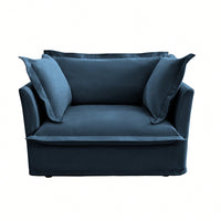 Cozy Slipcovered Armchair With Large Back Cushion And Two Plush Toss Pillows In Soft Chenille Fabric, Deep Seat Design, Elegant Blue Color