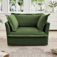Cozy Slipcovered Armchair With Large Back Cushion And Two Plush Toss Pillows In Soft Chenille Fabric, Deep Seat Design, Elegant Blue Color