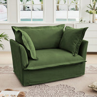 Cozy Slipcovered Armchair With Large Back Cushion And Two Plush Toss Pillows In Soft Chenille Fabric, Deep Seat Design, Elegant Blue Color