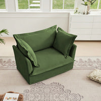 Cozy Slipcovered Armchair With Large Back Cushion And Two Plush Toss Pillows In Soft Chenille Fabric, Deep Seat Design, Elegant Blue Color