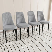 Set Of 4 Modern Grey PU Leather Dining Chairs With Soft Cushions And Black Metal Legs