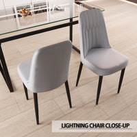 Set Of 4 Modern Grey PU Leather Dining Chairs With Soft Cushions And Black Metal Legs