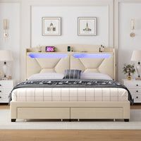 Queen Size Storage Headboard With RF LED Lights For Stylish Bedroom Organization