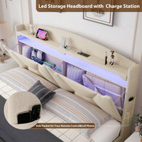 Queen Size Storage Headboard With RF LED Lights For Stylish Bedroom Organization