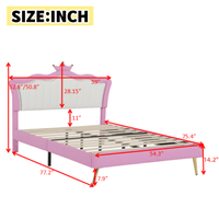 Modern Pink And White Upholstered Bed Frame With LED Lights And Crown Headboard For A Stylish Bedroom