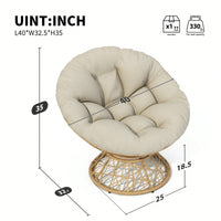 40 Inch Ergonomic Wicker Papasan Chair With Plush Thick Cushion 360 Degree Swivel High Capacity Iron Frame For Living Room Bedroom Lounge Natural Base Available In 2 Colors